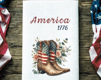 Patriotic Kitchen Towel Americana Waffle Weave Absorbent Tea Cloth Farmhouse Dish Linen Fourth July Celebration Gift Memorial Day Rustic