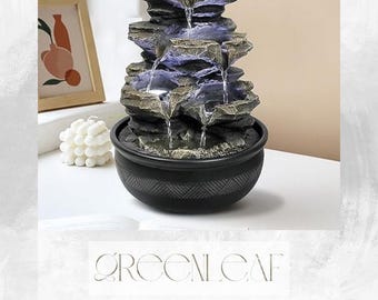 Fontaine de table orbe tournante - Cascade rocheuse avec lumière LED, décoration de méditation