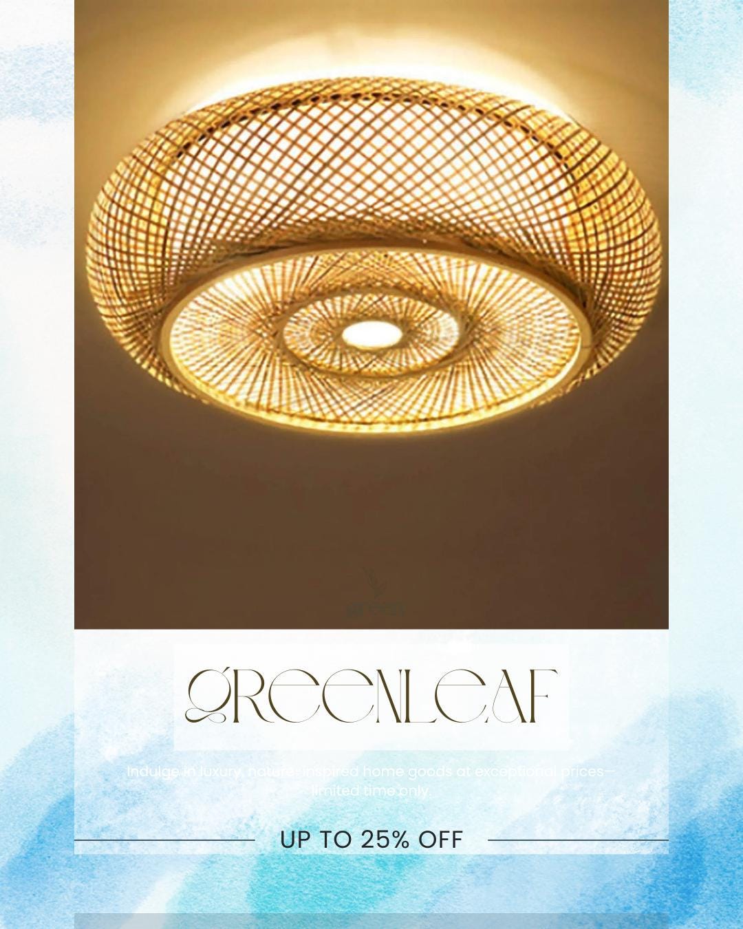 Boho Rattan Ceiling Light Fixture – 20" Bamboo Wicker Flush Mount Light ...