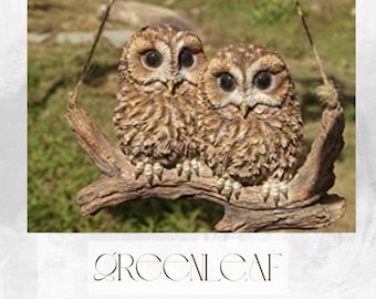 Hanging Baby Owlets on Branch Statue, Woodland Nursery Decor, Polyresin Owl Wall Hanging