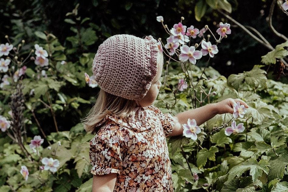 Freida Bonnet - Crochet cotton & woollen baby and toddler hat