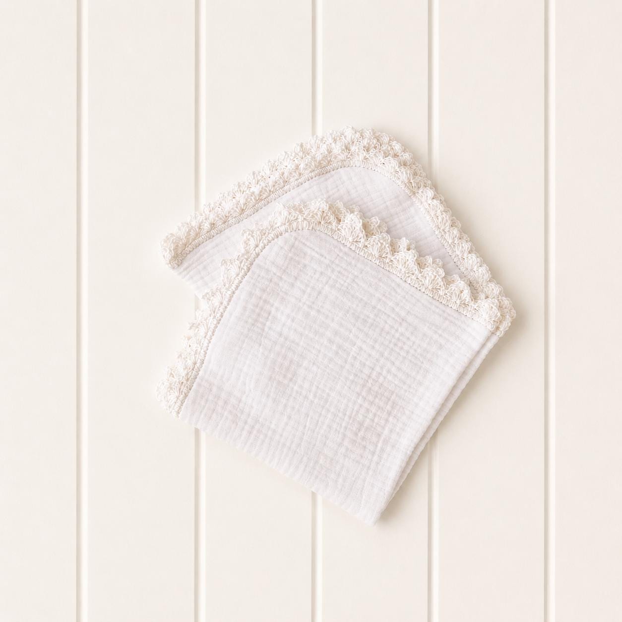 Baby Muslins set of 2 - Hand crocheted newborn burp cloths