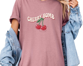 Cherry Bomb T Shirt, Retro Cherry Shirt, Vintage Style Summer Tee, Cute Fruit Graphic Top for Women, Aesthetic Retro T Shirt