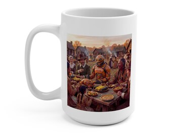 Taza de Acción de Gracias / Taza de café de Marciano con los peregrinos