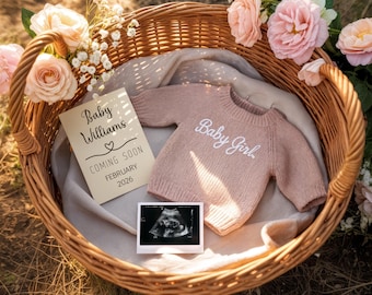 Baby Girl Pregnancy Announcement, Editable Social Media Template (Canva)