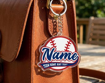 Personalized Baseball Keychain - Custom Name and Team Sports Keyring - Baseball Player Gift