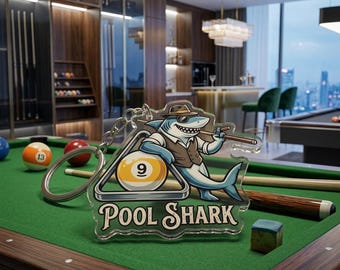 Funny Shark Acrylic Keychain, Billiards Lover Gift, 9-Ball Pool Player Keyring, Humorous Shark Bag Charm