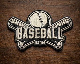 Custom Baseball Name Patch, Vintage Embroidered Baseball and Crossed Bats Iron On, Personalized Sports Team Patch