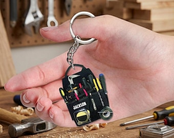Custom Tool Pouch Keychain with Name, Personalized Handyman Gift, Miniature Tool Belt Keyring