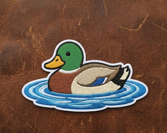 Mallard Duck Iron On Patch - Green Head Duck Embroidered Badge, Outdoor Camping Embroidery - Vintage Style Hunter Gift