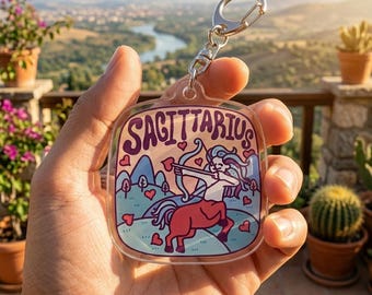 Sagittarius Zodiac Keychain, Cute Centaur Astrology Acrylic Keyring, Groovy Star Sign Accessory, Sagittarius Birthday Gift for Her
