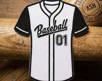 Custom Baseball Jersey Patch with Number, Personalized Black and White Embroidered Iron On, Baseball Shirt Name Patch
