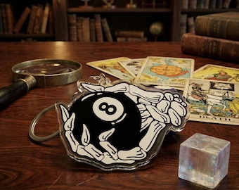 Skeleton Hand Magic Ball Acrylic Keychain, Gothic Mystical Keyring, Dark Academia Aesthetic Bag Charm, Whimsical Occult Key Fob