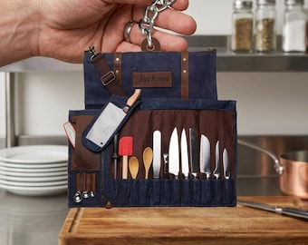 Custom Chef Knife Roll Keychain with Name, Personalized Culinary Arts Gift, Miniature Knife Bag Keyring, Cooking School Graduation Gift