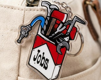 Jobs Cig Pack Keychain, Funny Blue Collar Work Gift, Sarcastic Marlboro Parody Keyring, Construction Laborer Gift