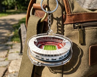 Football Stadium 3D Acrylic Keychain, Realistic Soccer Arena Keyring, Sports Fan Gift for Him, Miniature Stadium Bag Charm