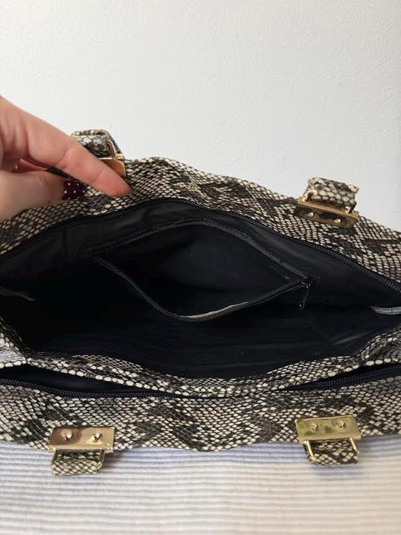 Vintage Snakeskin-Embossed Patchwork Top Handle B… - image 4