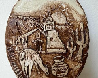 Vintage Hand-Carved Desert Wall Plaque | Valle de la Luna, San Pedro de Atacama Chile