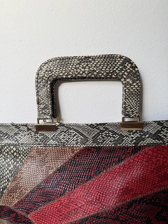 Vintage Snakeskin-Embossed Patchwork Top Handle B… - image 6