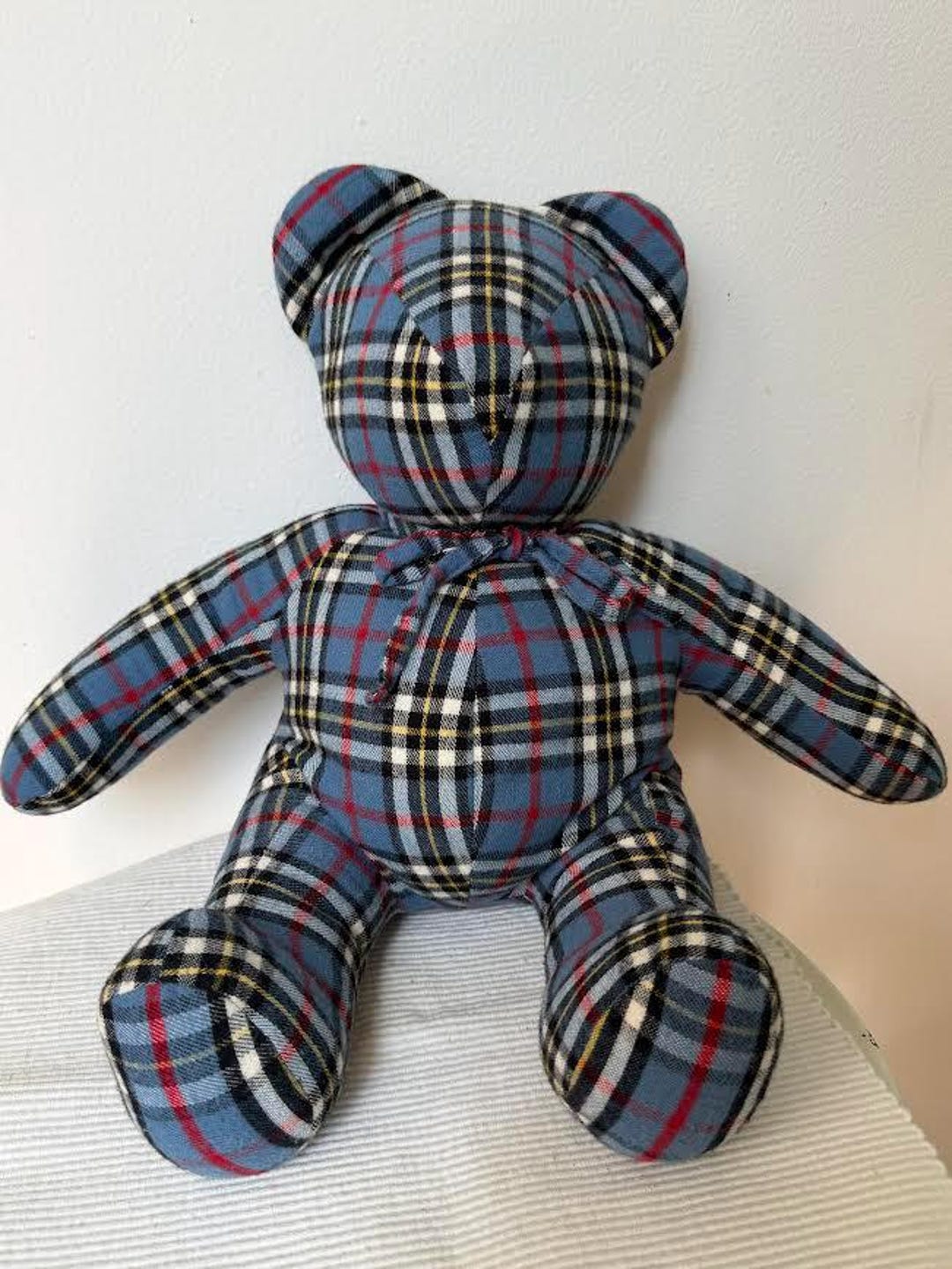 Vintage Handmade Blue Plaid Teddy Bear | 80s Country Style Stuffed ...