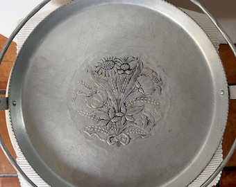 Vintage Keystoneware Hammered Aluminum Tray | Mid-Century Floral Serving Dish