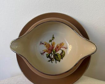 Vintage Flintridge porseleinen juskom met bevestigde bodem | Patroon 'garnalenplant'