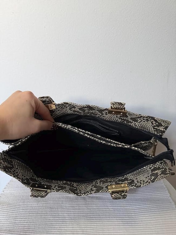 Vintage Snakeskin-Embossed Patchwork Top Handle B… - image 5