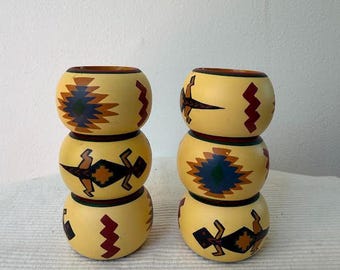 Vintage 90s Southwestern Wooden Napkin Rings | Set of 6