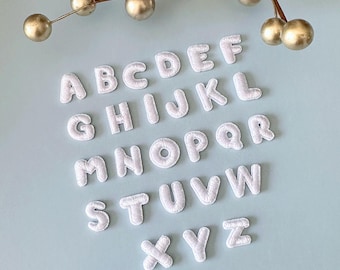 Mini White Alphabet Iron-on Patches (0.4”)｜Tiny Embroidered Letters｜DIY Craft & Personalization Appliqués