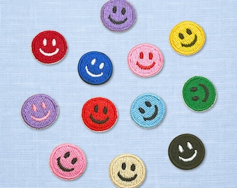 Mini Smiley Faces Iron-on Patches｜0.75" Small Embroidered Smile Patch｜Cute Colorful Happy Face Appliqué for DIY & Personalization