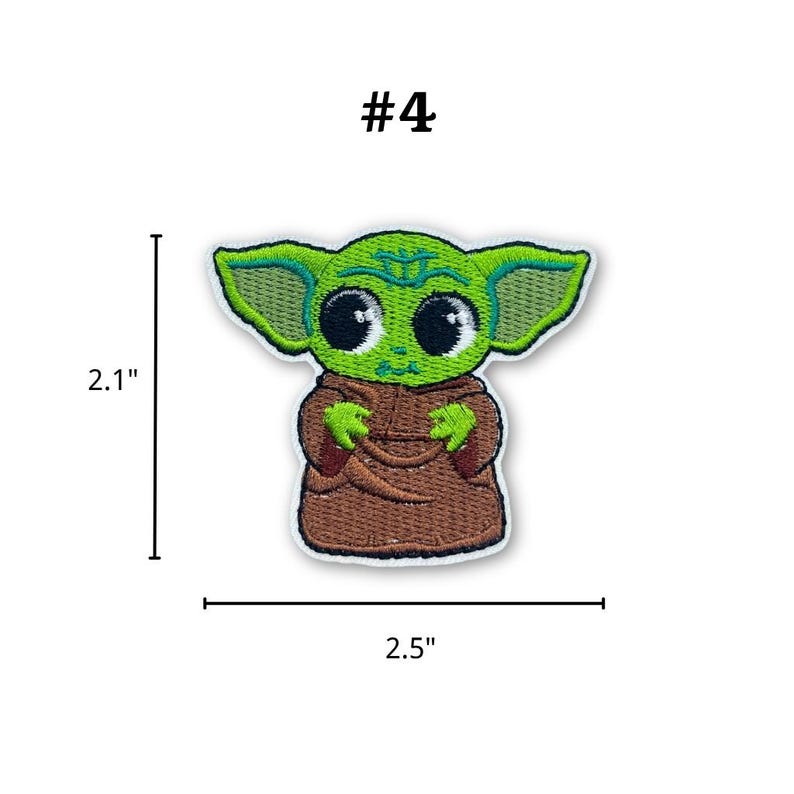 May include: Embroidered patch featuring a green alien character with large black eyes and pointed ears. The patch is 2.1 inches tall and 2.5 inches wide, with the number "#4" above the character.