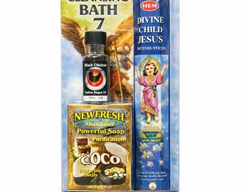 The 7-Day Saint Michael Protection Ritual Bath Kit (Spiritual Bath, Bar Soap, Oil, Candle and Incense)