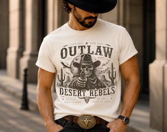Texas Outlaw Desert Rebels Shirt Comfort Colors 1717 Vintage Cowboy Skeleton Western Graphic Tee Retro Rodeo Tshirt