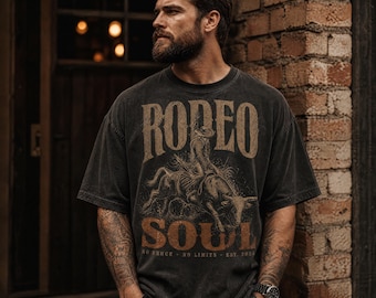Cowboy Rodeo Graphic Tee Vintage Western Shirt Bull Riding T Shirt Comfort Colors 1717 Pepper Distressed Cowboy Tee