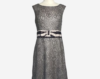 Vintage Y2K Eva Franco Brown woven crochet silver inlay mini dress ribbon bow S