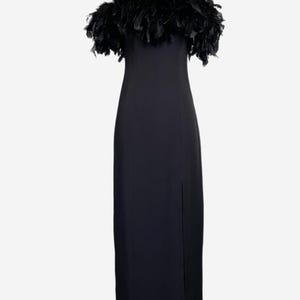 Feather Trim off Shoulder Black Dress - Etsy
