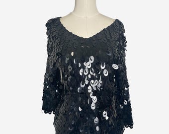 Vintage Y2K Joseph A. NWT Deadstock Black silk knit oversized sequin top M