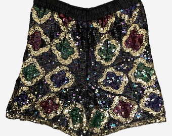 Vintage SNF NWT Deadstock Silk Medallion sequin shorts Mardi Gras festival XL