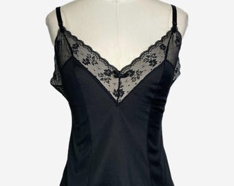 Vintage 80s/90s Ashley Taylor Black floral lace camisole delicate feminine XS/S