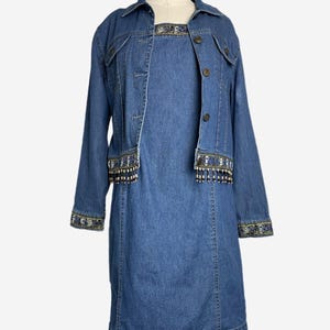 fringe trim button front denim dress Coco Denim Dress with Fringe and Gold Buttons S