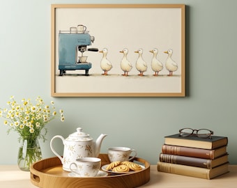 Duck Coffee Print, Funny Kitchen Wall Art, Coffee Bar Decor, Landscape Coffee Poster