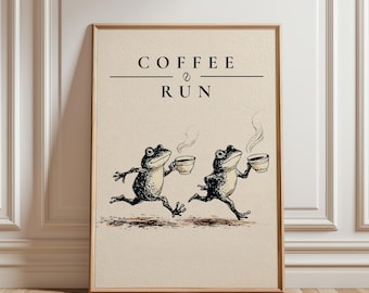 Coffee Frog Print, Funny Coffee Bar Wall Art, Quirky Kitchen Decor, Cottagecore Frog Poster