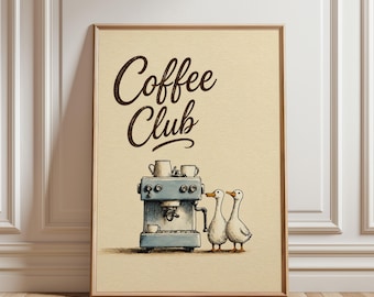 Geese Coffee Club Wall Art, Coffee Bar Print, Farmhouse Kitchen Decor, Goose Coffee Station Art, Rustic Kitchen Wall Decor, Cafe Print