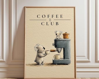 Koala Coffee Wall Art Print, Funny Kitchen Decor, Coffee Bar Poster, Cute Espresso Gift