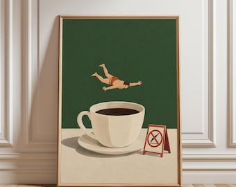 Coffee Wall Art, Funny Kitchen Poster, Quirky Coffee Bar Decor, Coffee Lover Gift