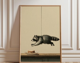 Funny Kitchen Wall Art, Raccoon Print, Quirky Kitchen Decor, Storybook Food Poster