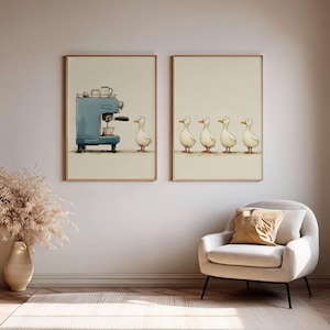 Duck Coffee Wall Art Set of 2, Coffee Bar Prints, Farmhouse Kitchen Decor, Rustic Wall Decor