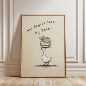 Quadro de Ganso Amante de Livros | Arte de Parede para Cantinho de Leitura | Presente para Bibliófilos | Decoração Literária com Humor