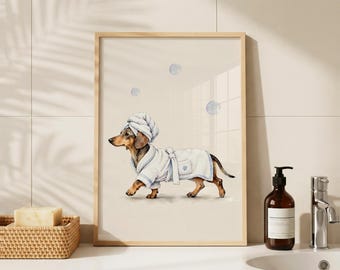 Dachshund Bathroom Print, Funny Sausage Dog Wall Art, Dachshund Gift for Dog Lovers