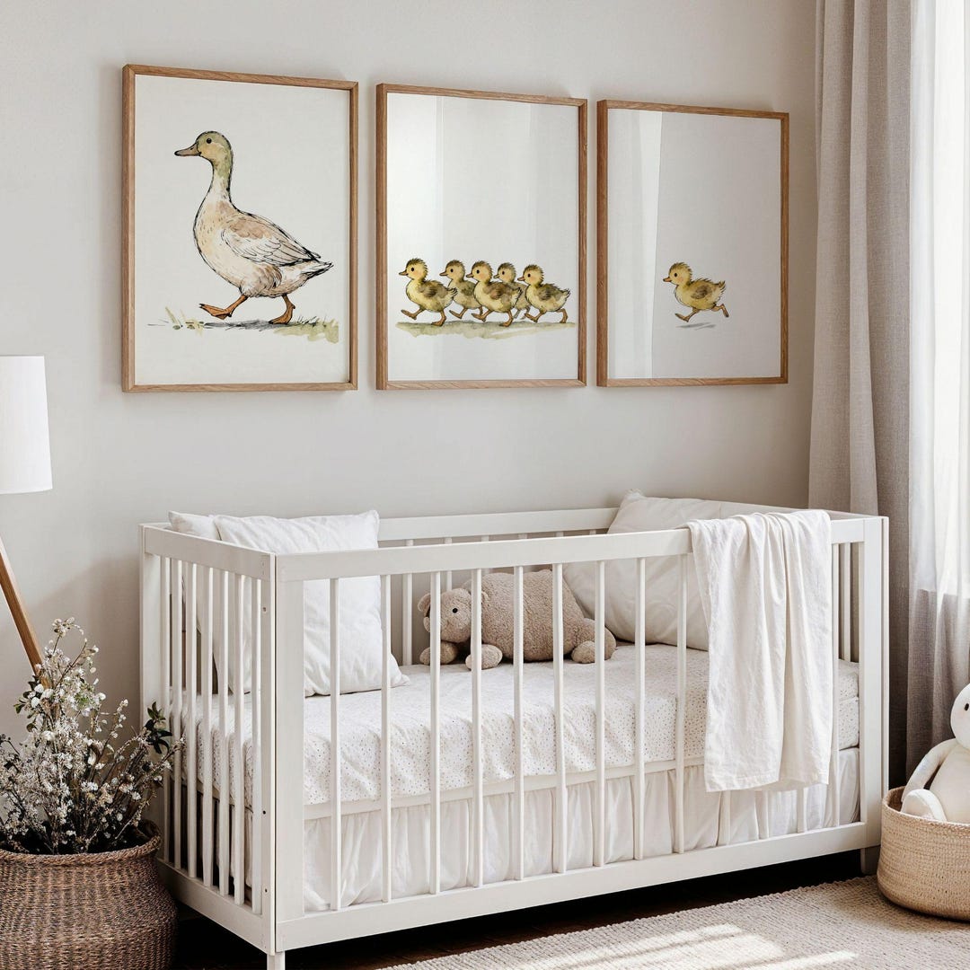 Mother Duck and Ducklings Nursery Print Set | Watercolor Farm Animal ...
